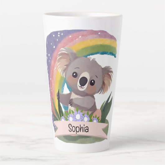 Schattigee Baby Koala Rainbow Aangepaste naam Latte Mok (Voorkant)