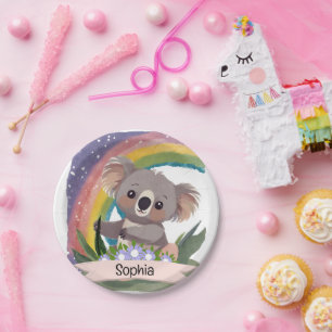 Schattigee Baby Koala Rainbow Aangepaste naam Papieren Bordje