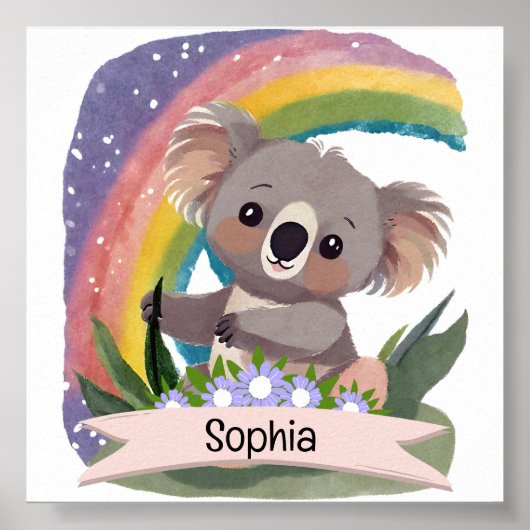 Schattigee Baby Koala Rainbow Aangepaste naam Poster (Voorkant)