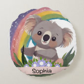 Schattigee Baby Koala Rainbow Aangepaste naam Rond Kussen (Achterkant)