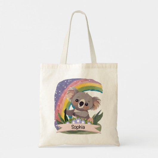 Schattigee Baby Koala Rainbow Aangepaste naam Tote Bag (Achterkant)