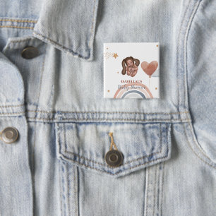 Schattigee baby konijn Afro-Amerikaans kinder baby Vierkante Button 5,1 Cm