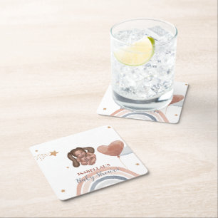 Schattigee baby konijn Afro-Amerikaans kinder baby Vierkante Kartonnen Onderzetter