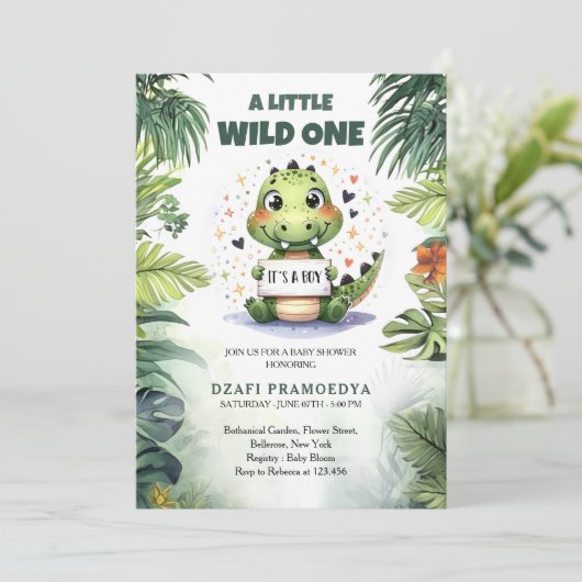 Schattigee Baby Krokodil in oerwoud waterverf Kaart (Staand voorkant)