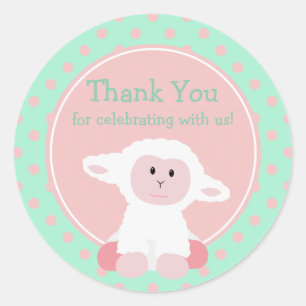 Schattigee Baby Lamb en Polka Dots Dank u Ronde Sticker