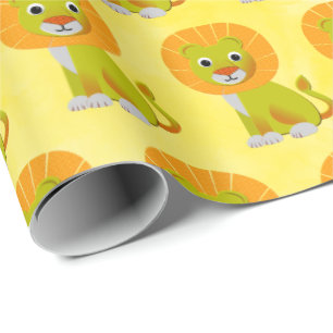 Schattigee Baby Lion Print Patroon Geel Cadeaupapier