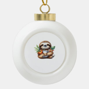 Schattigee Baby Luiaard met pompoenkoffie en panne Keramische Bal Ornament