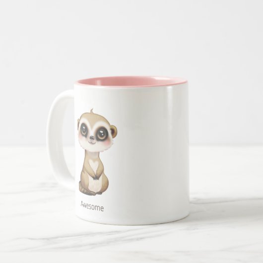 Schattigee Baby Meercat en gepersonaliseerde tekst Tweekleurige Koffiemok (Voorkant links)