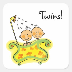 Schattigee baby meisje & jongen tweeling vierkante sticker