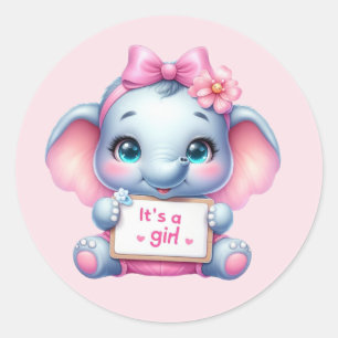 Schattigee baby meisje olifant ronde sticker