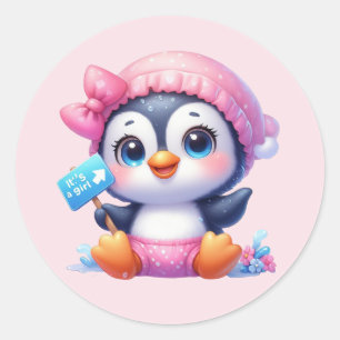 Schattigee baby meisje pinguïn ronde sticker