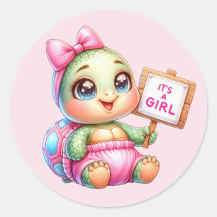Schattigee baby meisje zee schildpad ronde sticker