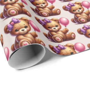 Schattigee baby meisjes betegeld patroon beer baby cadeaupapier