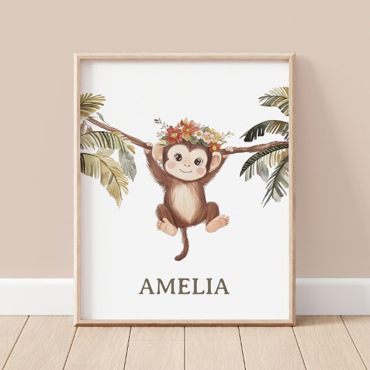 Schattigee Baby Monkey Boho Safari Nursery Wall Poster
