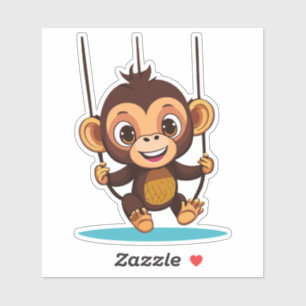 Schattigee Baby Monkey Swinging On Tree Swing Sticker