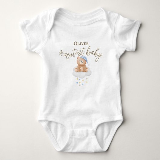 Schattigee baby Naam Beer op Cloud Romper (Voorkant)