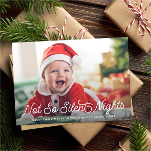 Schattigee Baby niet zo stille nachten Foto Kerst Feestdagenkaart