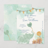 Schattigee Baby Olifant Balloon Baby shower Invita Briefkaart (Voorkant / Achterkant)