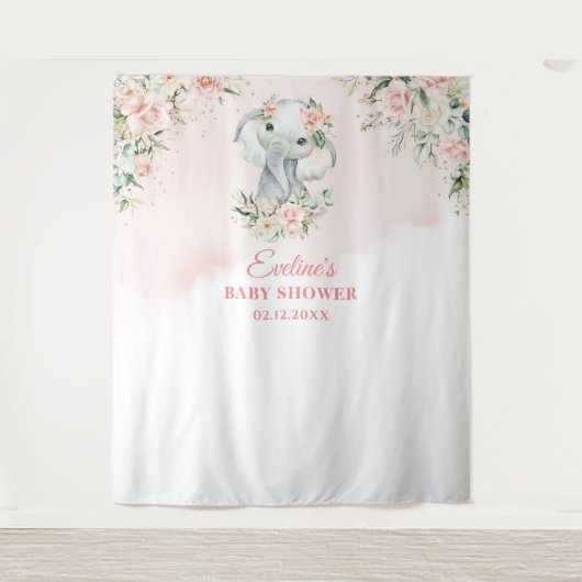 Schattigee baby olifant blos bloemengoud baby show wandkleed (Voorkant)