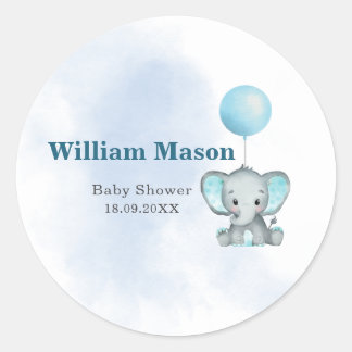 Schattigee Baby Olifant Blue Balloon Waterverf Ronde Sticker