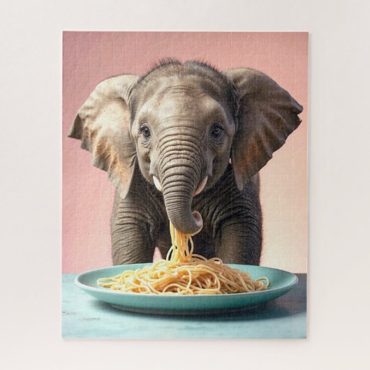 Schattigee Baby Olifant Eating Spaghetti Legpuzzel (Verticaal)
