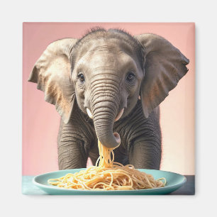 Schattigee Baby Olifant Eating Spaghetti Magneet