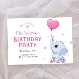 Schattigee baby-olifant en ballonverjaardag kaart