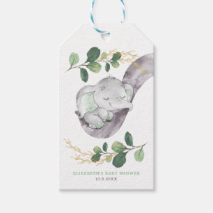 Schattigee Baby Olifant Groen Gouden Tuindouche Cadeaulabel