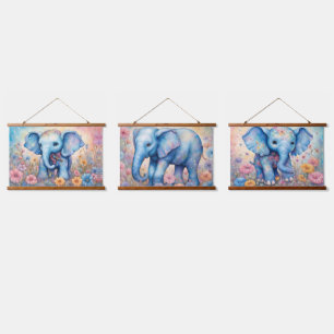 Schattigee Baby Olifant in een pastelmadeliefje Hangend Wandkleed