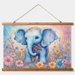 Schattigee Baby Olifant in een pastelmadeliefje Hangend Wandkleed