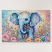 Schattigee Baby Olifant in een pastelmadeliefje Legpuzzel (Horizontaal)