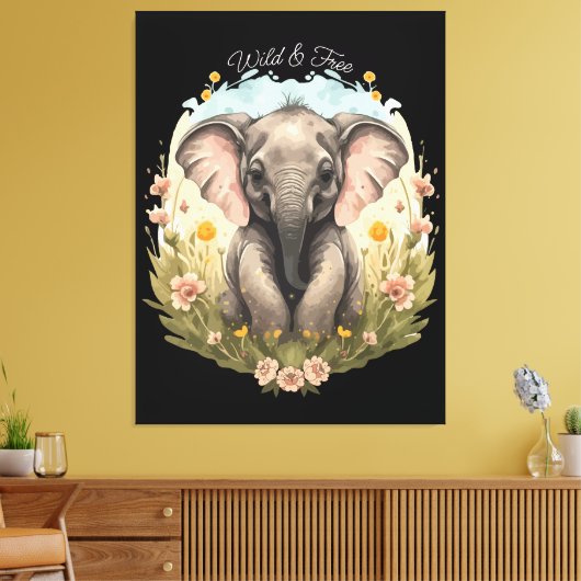 Schattigee Baby Olifant Kalf Wildflower Wanderlust Canvas Afdruk (Insitu (Woonkamer))
