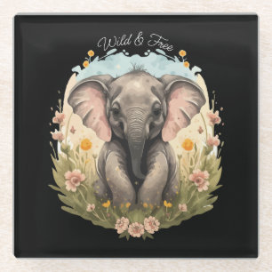 Schattigee Baby Olifant Kalf Wildflower Wanderlust Glazen Onderzetter