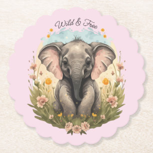 Schattigee Baby Olifant Kalf Wildflower Wanderlust Kartonnen Onderzetters