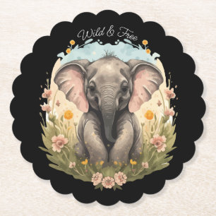 Schattigee Baby Olifant Kalf Wildflower Wanderlust Kartonnen Onderzetters