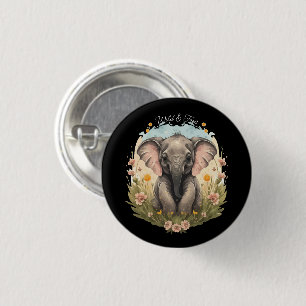 Schattigee Baby Olifant Kalf Wildflower Wanderlust Ronde Button 3,2 Cm