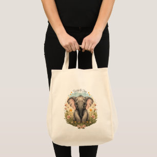 Schattigee Baby Olifant Kalf Wildflower Wanderlust Tote Bag