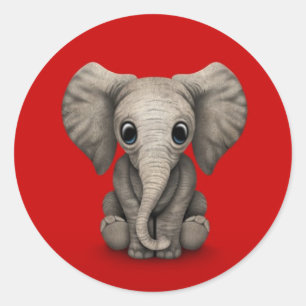 Schattigee Baby olifant kalf zitten, rood Ronde Sticker