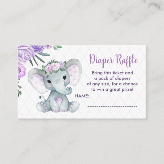 Schattigee Baby Olifant luier loterij ticket, paar Informatiekaartje (Voorkant)