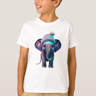 Schattigee Baby Olifant met Beanie en Roze Glazen T-shirt