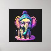Schattigee Baby Olifant met Bril en Beanie Canvas Afdruk (Voorkant)