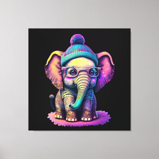 Schattigee Baby Olifant met Bril en Beanie Canvas Afdruk (Voorkant)