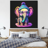 Schattigee Baby Olifant met Bril en Beanie Canvas Afdruk (Insitu (Slaapkamer))