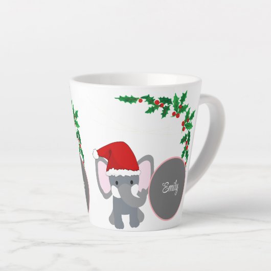 Schattigee Baby olifant met een kerst Pet naam Latte Mok (Rechterhoek)