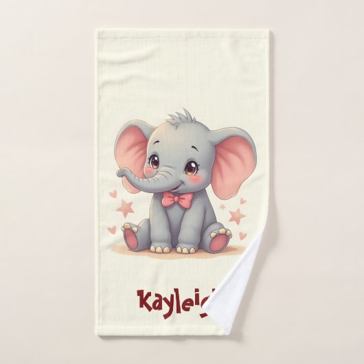 Schattigee Baby olifant met roze strik Bad Handdoek (Handdoek)
