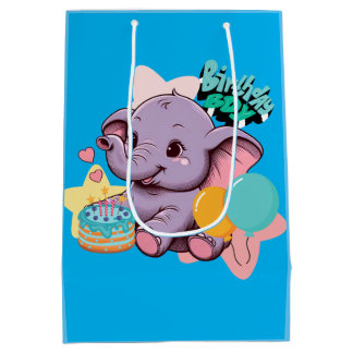 Schattigee Baby Olifant Verjaardagsjongen Medium Cadeauzakje