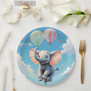 Schattigee Baby olifant vliegt met luchtballonnen Papieren Bordje