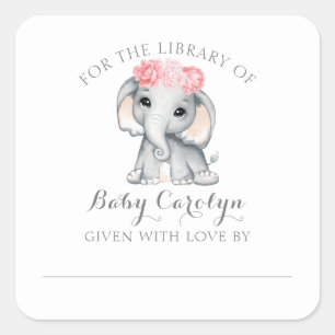Schattigee Baby-olifant voor de bibliotheek van Bo Vierkante Sticker