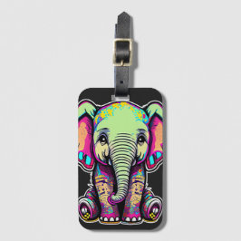 Schattigee Baby Olifant zit digitale illustratie Bagagelabel