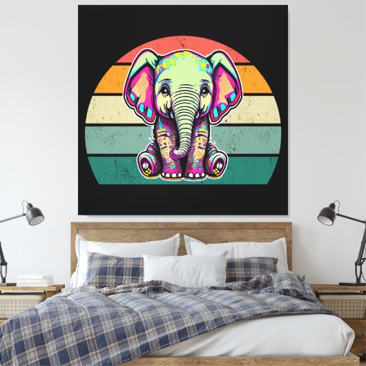 Schattigee Baby Olifant zit digitale illustratie Canvas Afdruk (Insitu (Slaapkamer))